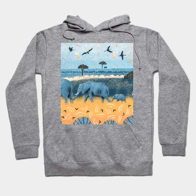 Walk of elephants in the savannah Hoodie by Mimie20